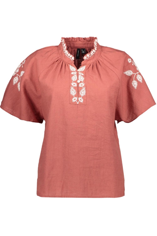 VMQUINN SS TOP WVN GA 10324598 MARSALA/CLOUD DANCER EMBROIDERY